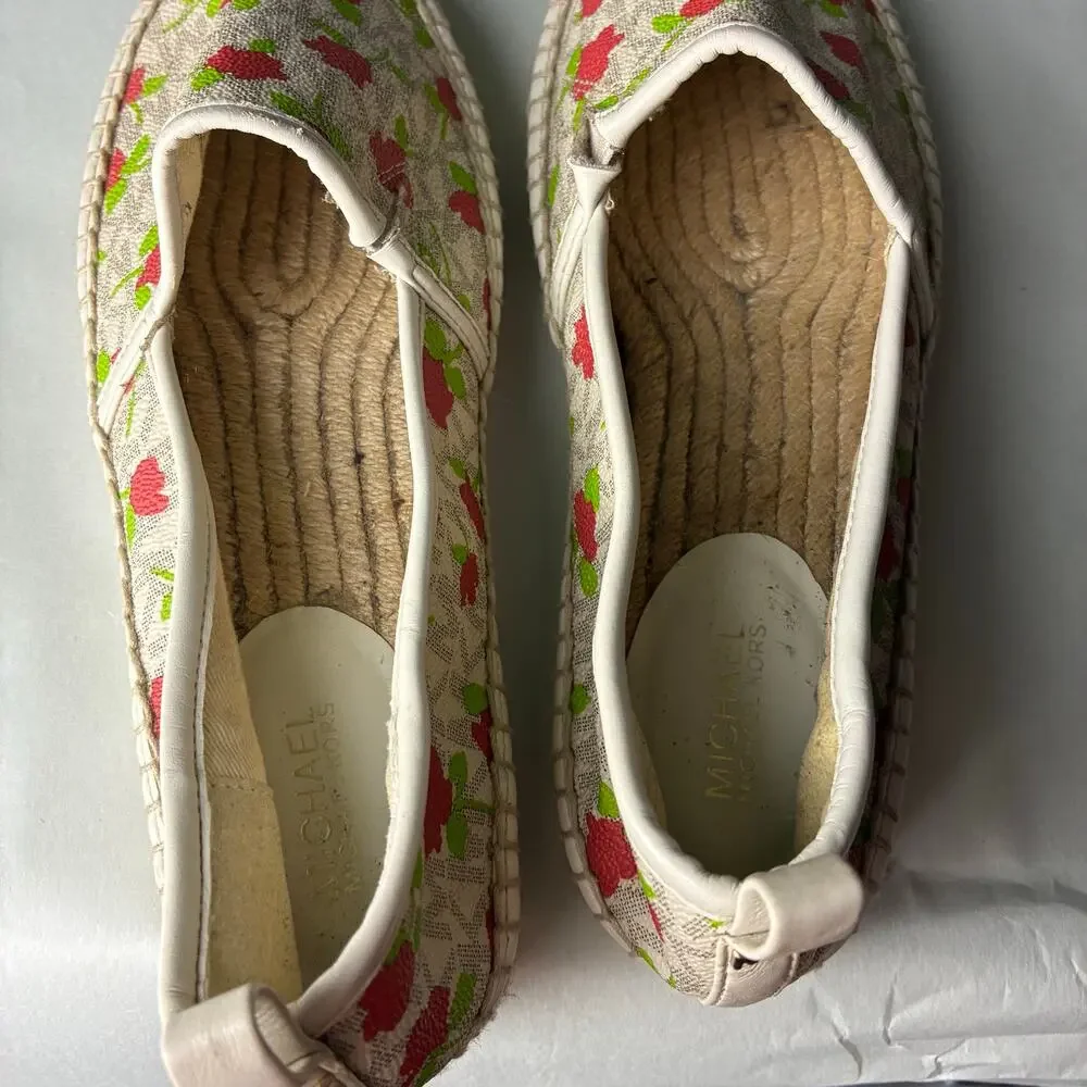 Michael Kors Kendrick Floral Logo Espadrilles MK Monogram Slip On Flats 7M 37